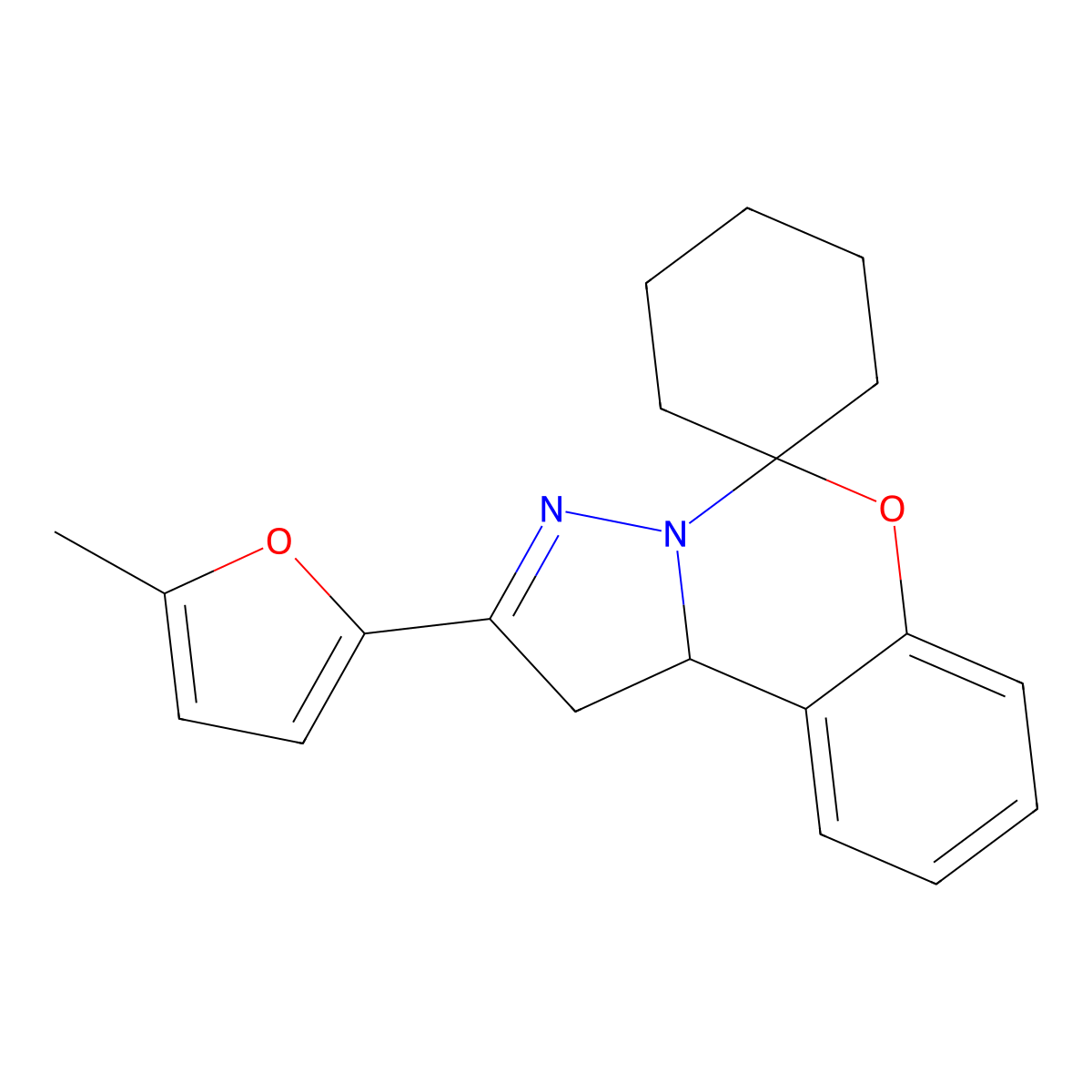 2-(5-Methyl-2-furyl)-1,10b-dihydrospiro(pyrazolo[1,5-c][1,3]benzoxazine-5,1'-cyclohexane) molecular structure, CAS 637321-08-5