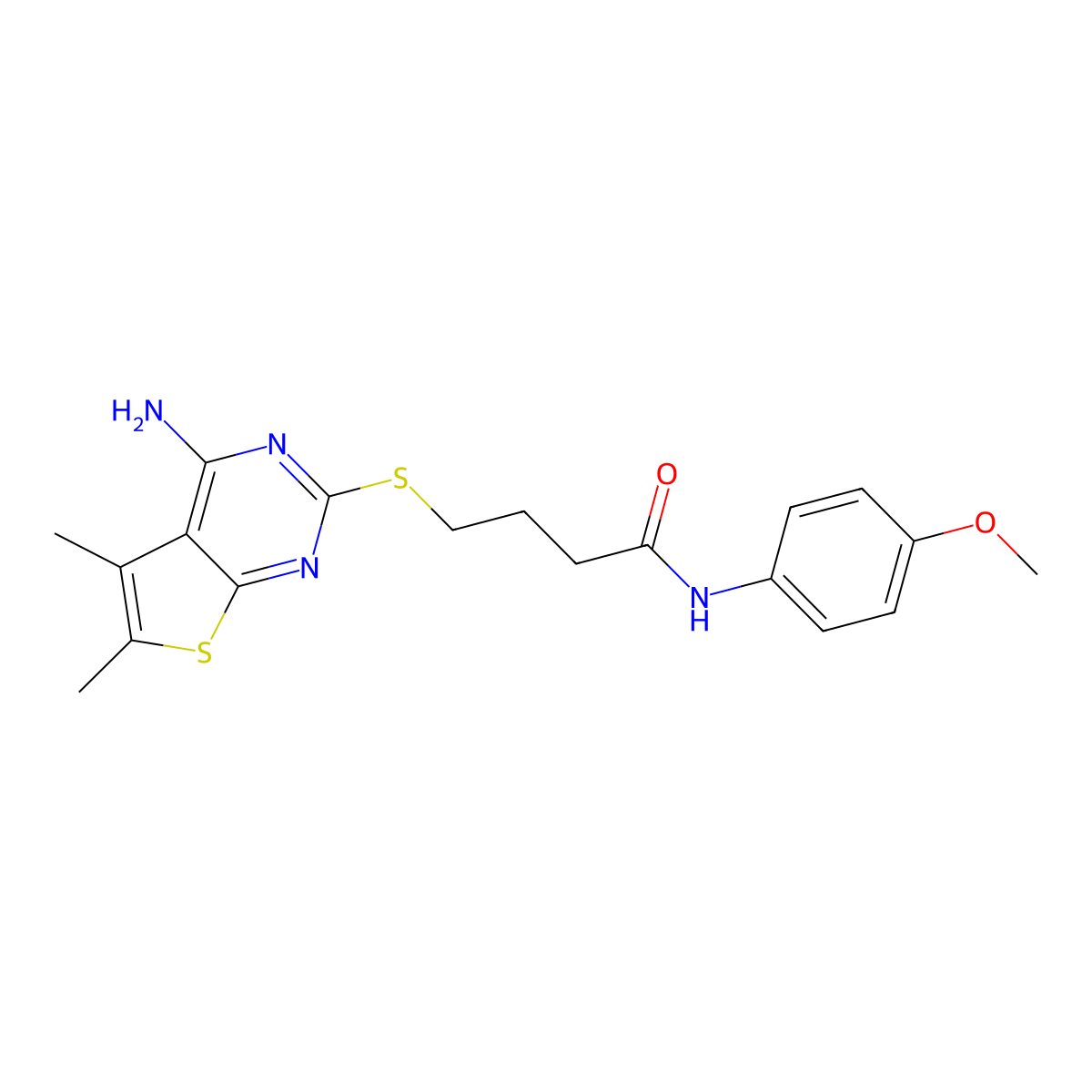 4-(4-amino-5,6-dimethylthieno[2,3-d]pyrimidin-2-yl)sulfanyl-N-(4-methoxyphenyl)butanamide molecular structure, CAS 637321-11-0