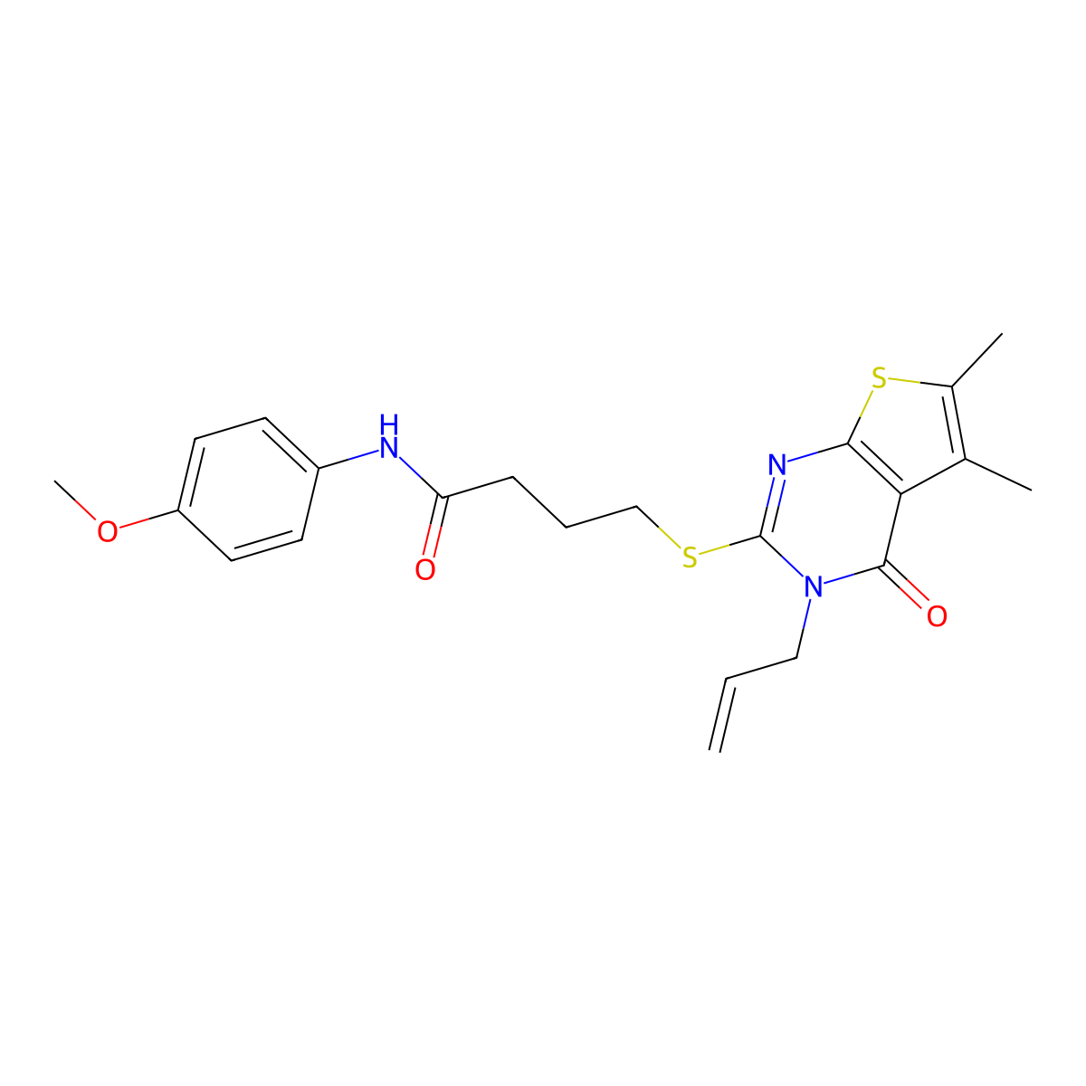 4-((3-allyl-5,6-dimethyl-4-oxo-3,4-dihydrothieno[2,3-d]pyrimidin-2-yl)thio)-N-(4-methoxyphenyl)butanamide molecular structure, CAS 637321-15-4