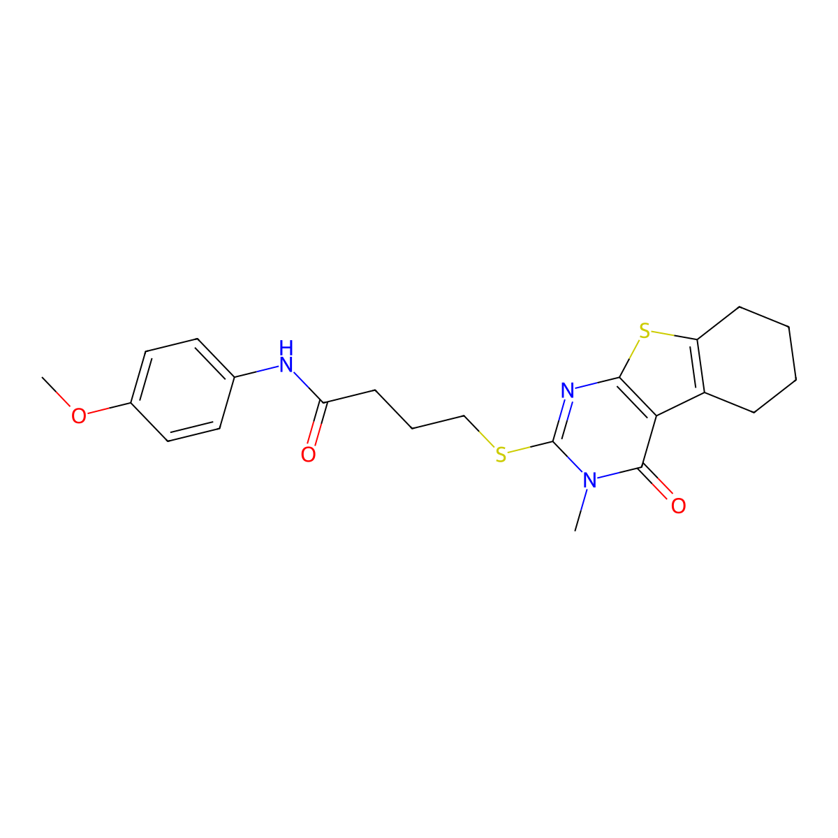N-(4-methoxyphenyl)-4-[(3-methyl-4-oxo-5,6,7,8-tetrahydro-[1]benzothiolo[2,3-d]pyrimidin-2-yl)sulfanyl]butanamide molecular structure, CAS 637321-17-6