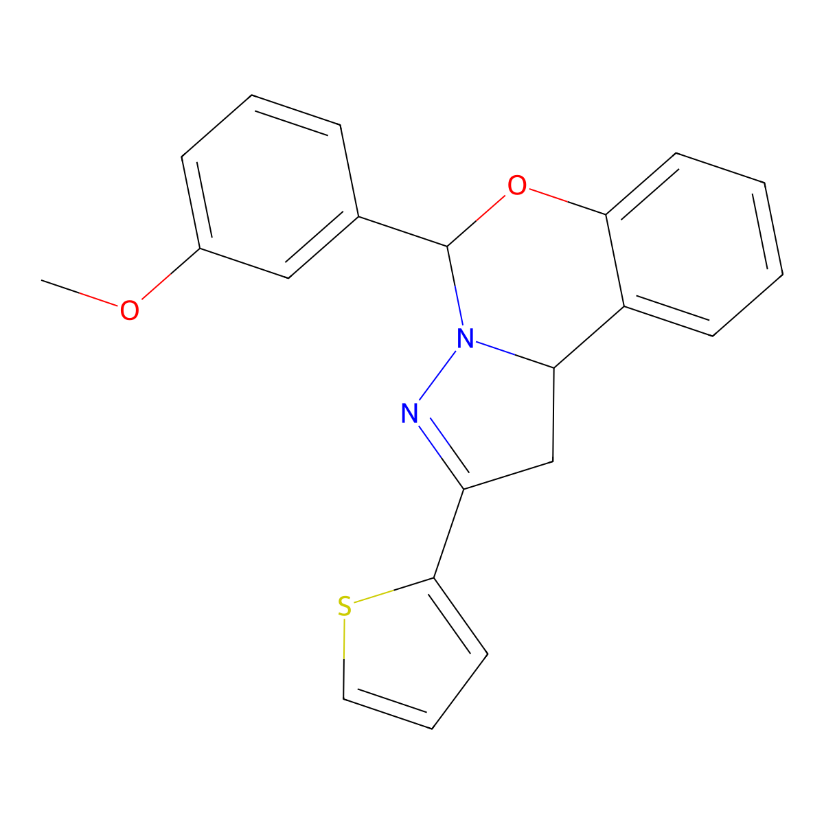 5-(3-methoxyphenyl)-2-thiophen-2-yl-5,10b-dihydro-1H-pyrazolo[1,5-c][1,3]benzoxazine molecular structure, CAS 637321-22-3