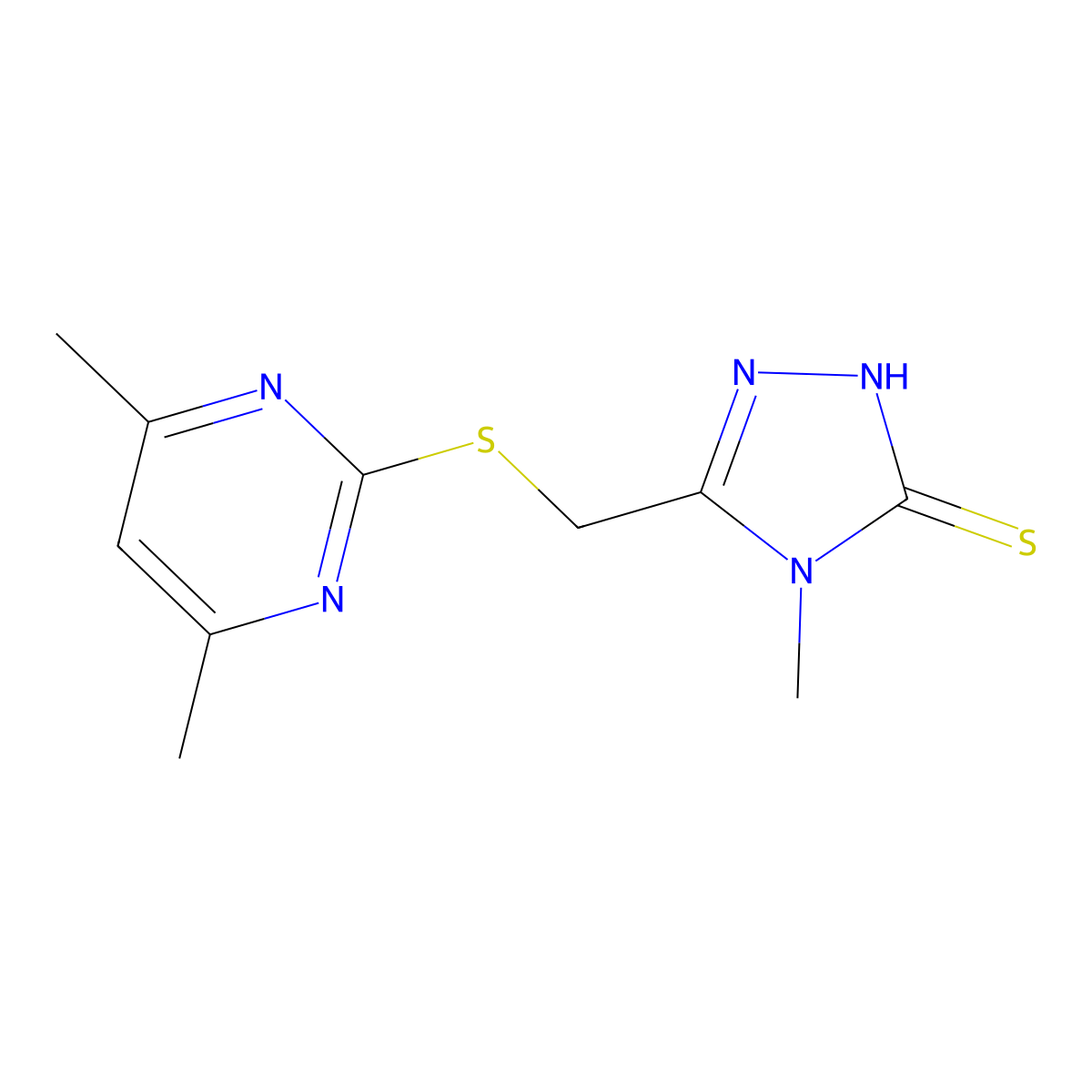 3-[(4,6-dimethylpyrimidin-2-yl)sulfanylmethyl]-4-methyl-1H-1,2,4-triazole-5-thione molecular structure, CAS 637321-25-6