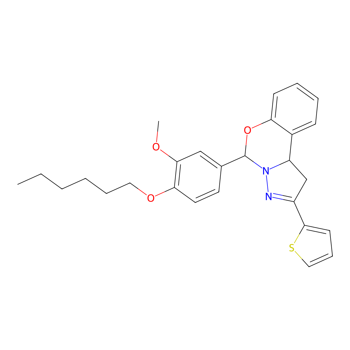 5-[4-(Hexyloxy)-3-methoxyphenyl]-2-(thiophen-2-yl)-1,10b-dihydropyrazolo[1,5-c][1,3]benzoxazine molecular structure, CAS 637321-26-7