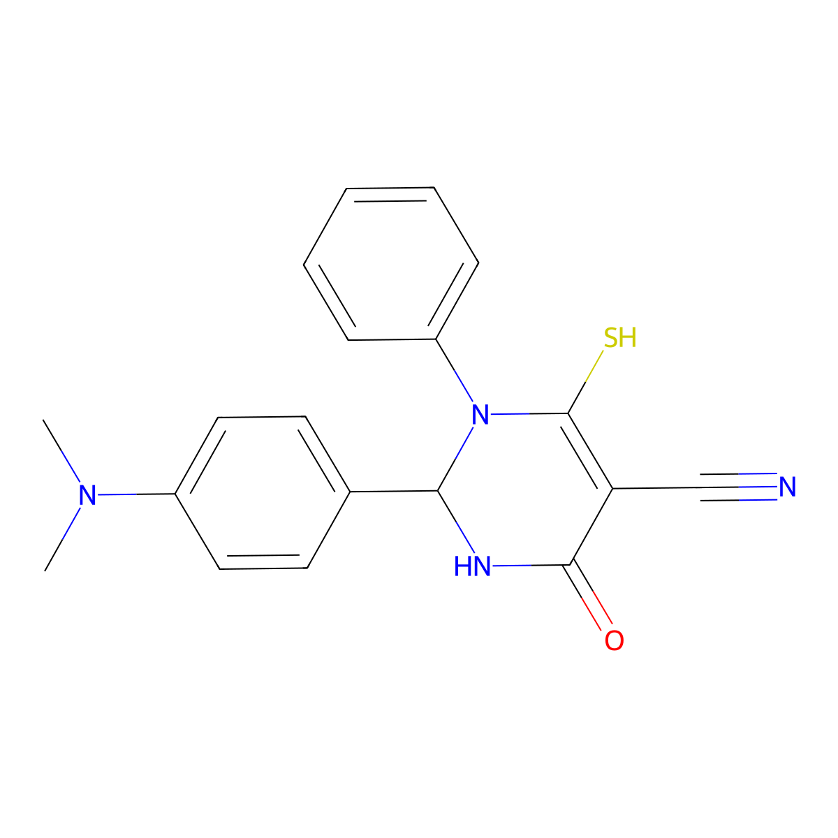 2-(4-(Dimethylamino)phenyl)-6-mercapto-4-oxo-1-phenyl-1,2,3,4-tetrahydropyrimidine-5-carbonitrile molecular structure, CAS 637321-83-6