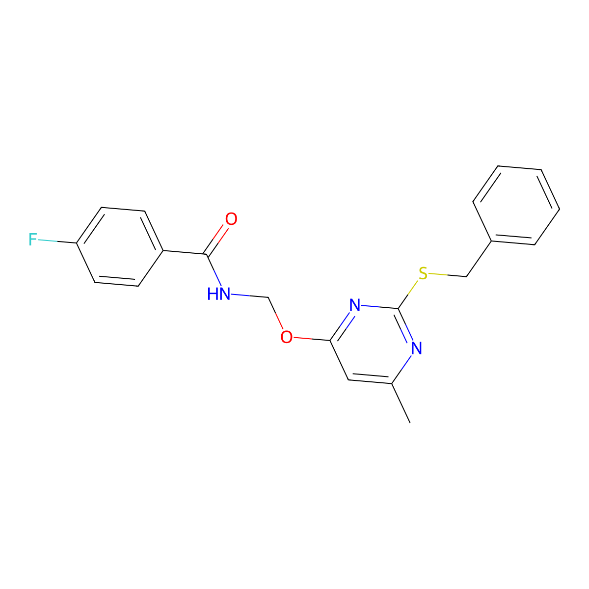 N-({[2-(benzylsulfanyl)-6-methylpyrimidin-4-yl]oxy}methyl)-4-fluorobenzamide molecular structure, CAS 637321-95-0