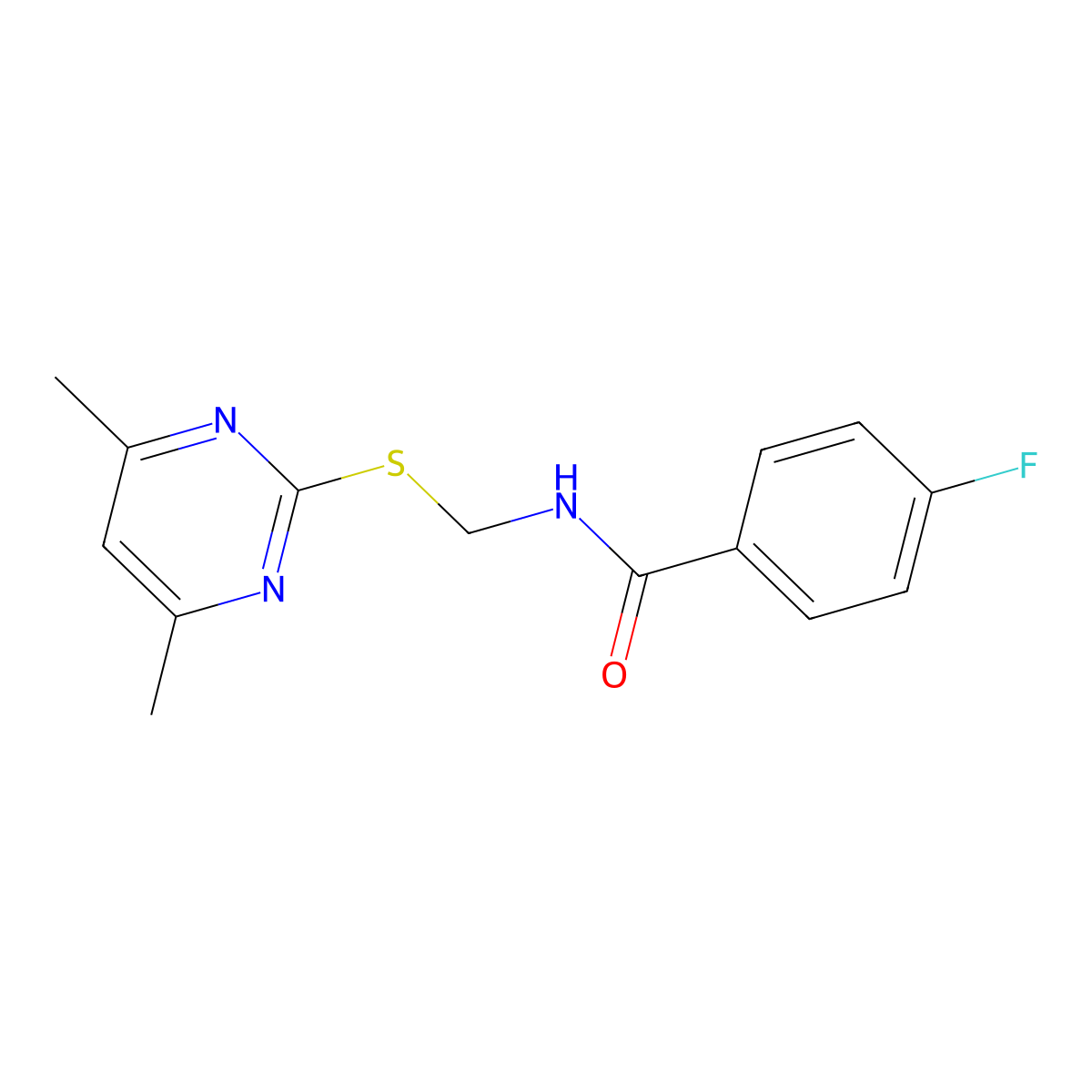 N-[(4,6-dimethylpyrimidin-2-ylthio)methyl](4-fluorophenyl)carboxamide molecular structure, CAS 637322-00-0