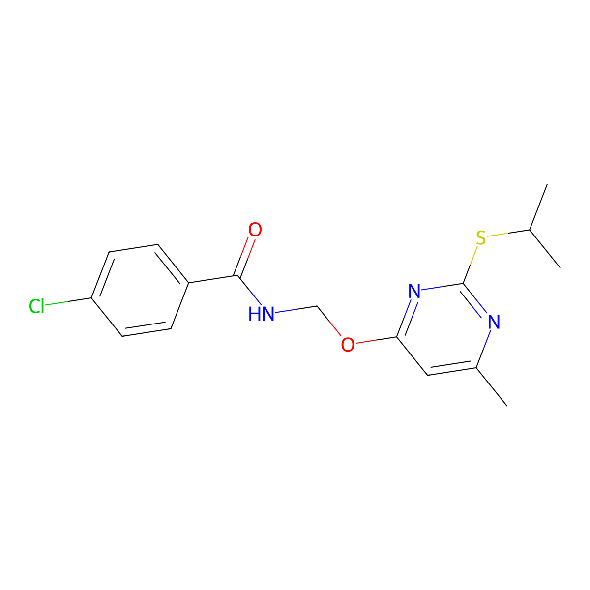 (4-chlorophenyl)-N-{[6-methyl-2-(methylethylthio)pyrimidin-4-yloxy]methyl}carb oxamide molecular structure, CAS 637322-02-2