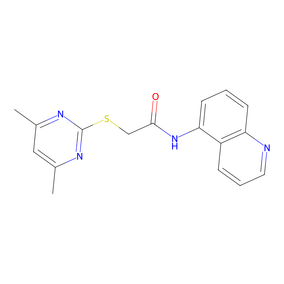 2-(4,6-dimethylpyrimidin-2-yl)sulfanyl-N-quinolin-5-ylacetamide molecular structure, CAS 637322-29-3