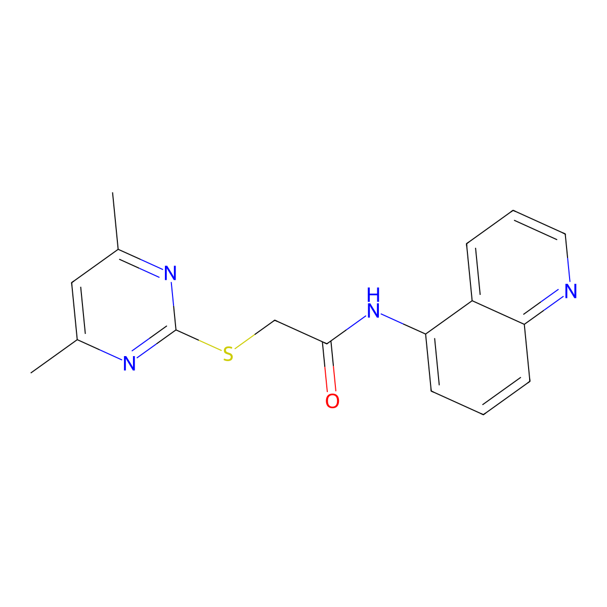 2-(4,6-dimethylpyrimidin-2-yl)sulfanyl-N-quinolin-5-ylacetamide molecular structure, CAS 637322-29-3