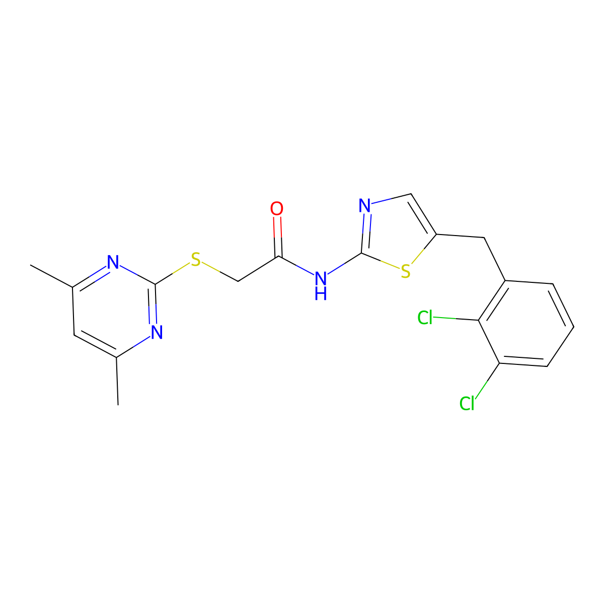 N-[5-[(2,3-dichlorophenyl)methyl]-1,3-thiazol-2-yl]-2-(4,6-dimethylpyrimidin-2-yl)sulfanylacetamide molecular structure, CAS 637322-39-5