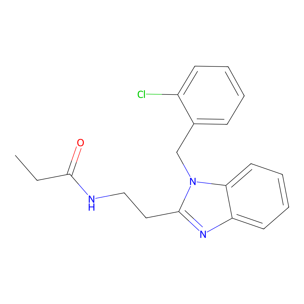 N-[2-[1-[(2-chlorophenyl)methyl]benzimidazol-2-yl]ethyl]propanamide molecular structure, CAS 637322-43-1