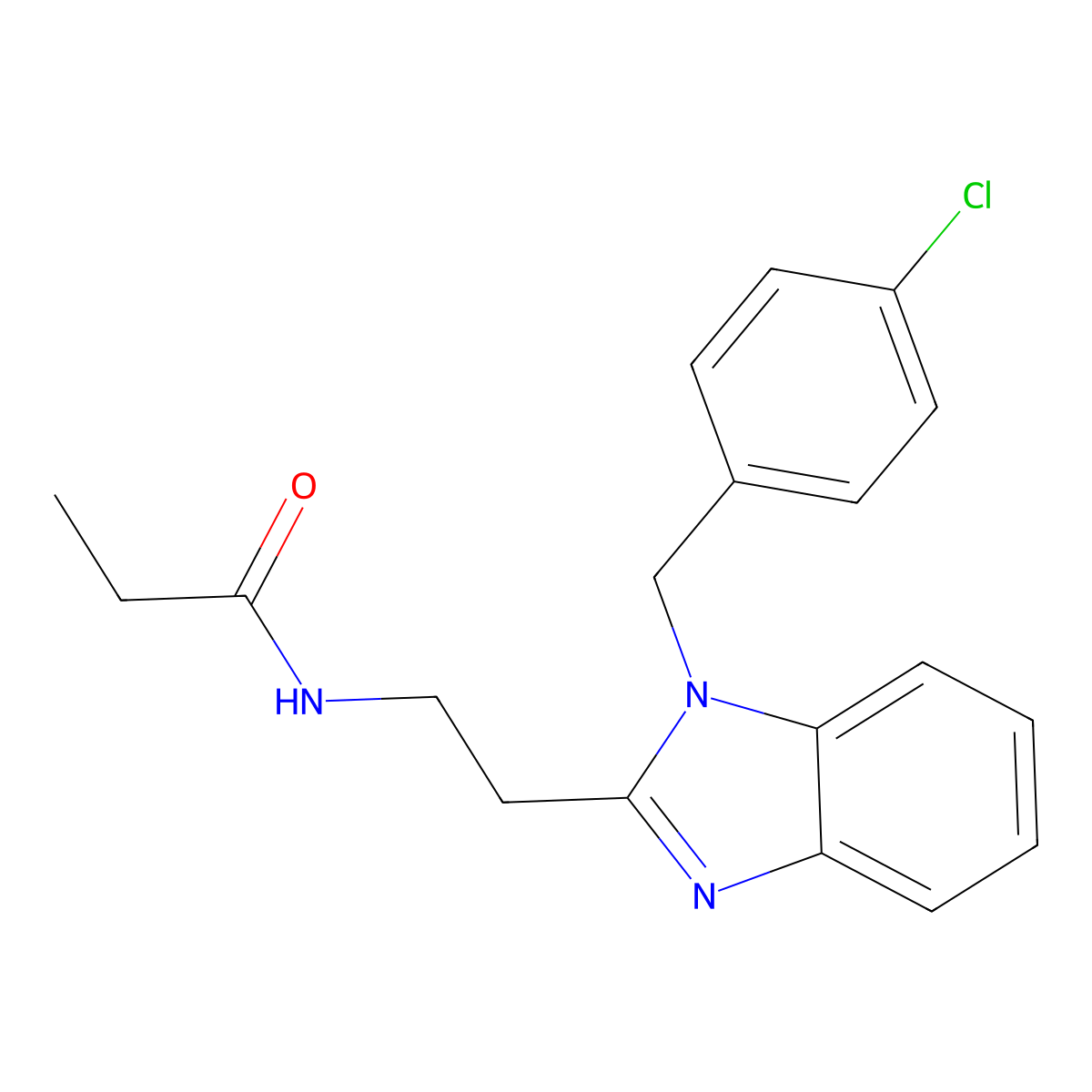 N-[2-[1-[(4-chlorophenyl)methyl]benzimidazol-2-yl]ethyl]propanamide molecular structure, CAS 637322-47-5