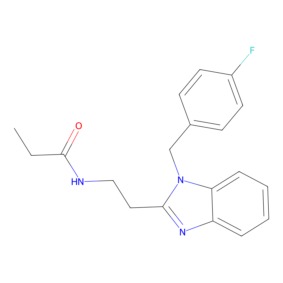 N-(2-{1-[(4-fluorophenyl)methyl]-1H-1,3-benzodiazol-2-yl}ethyl)propanamide molecular structure, CAS 637322-50-0