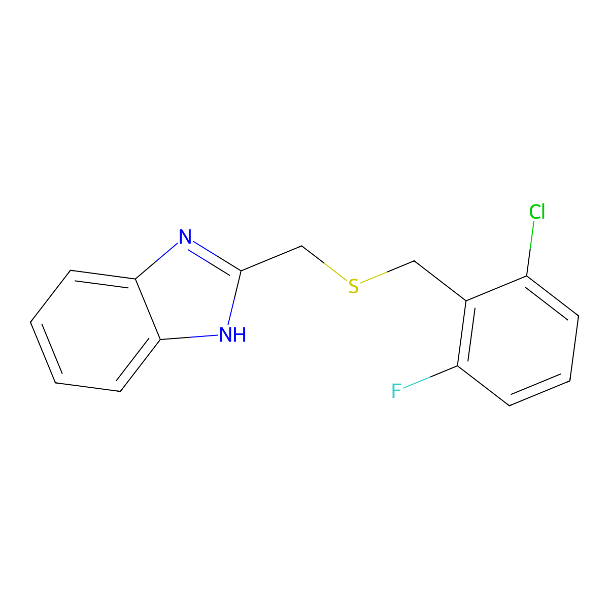 2-[(2-chloro-6-fluorophenyl)methylsulfanylmethyl]-1H-benzimidazole molecular structure, CAS 637322-87-3