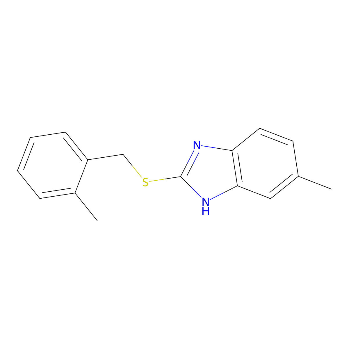 5-methyl-2-((2-methylbenzyl)thio)-1H-benzo[d]imidazole molecular structure, CAS 637323-00-3