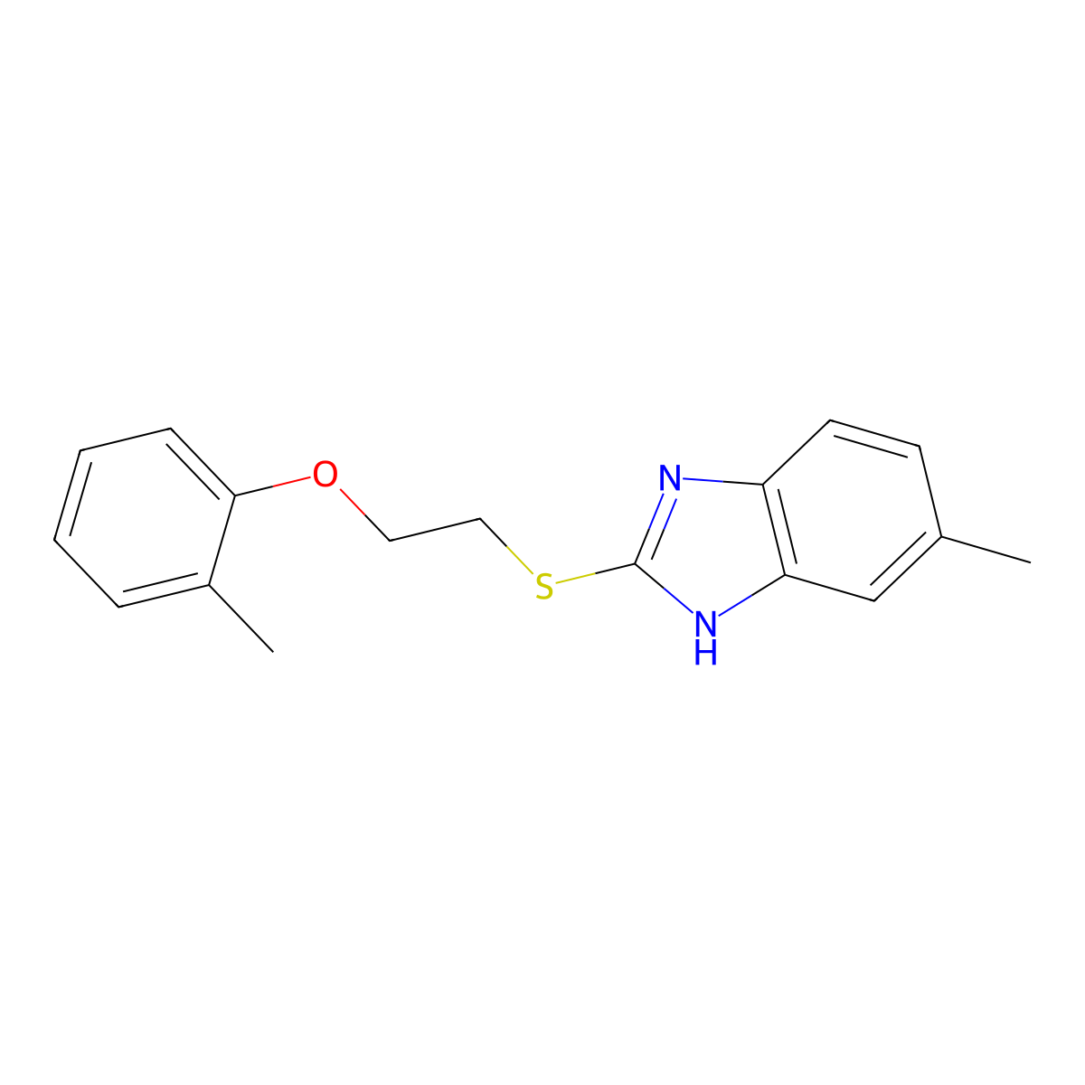 5-methyl-2-((2-(o-tolyloxy)ethyl)thio)-1H-benzo[d]imidazole molecular structure, CAS 637323-20-7