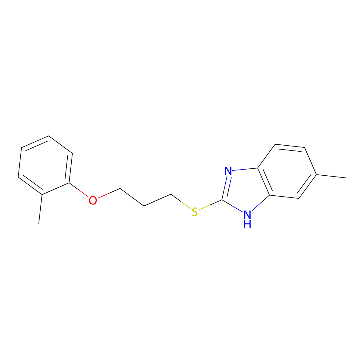 5-methyl-2-((3-(o-tolyloxy)propyl)thio)-1H-benzo[d]imidazole molecular structure, CAS 637323-26-3