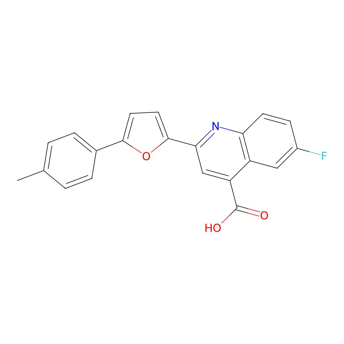 6-Fluoro-2-[5-(4-methylphenyl)furan-2-yl]quinoline-4-carboxylic acid molecular structure, CAS 637323-31-0