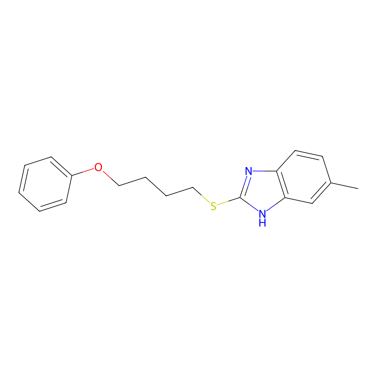 6-methyl-2-(4-phenoxybutylsulfanyl)-1H-benzimidazole molecular structure, CAS 637323-34-3