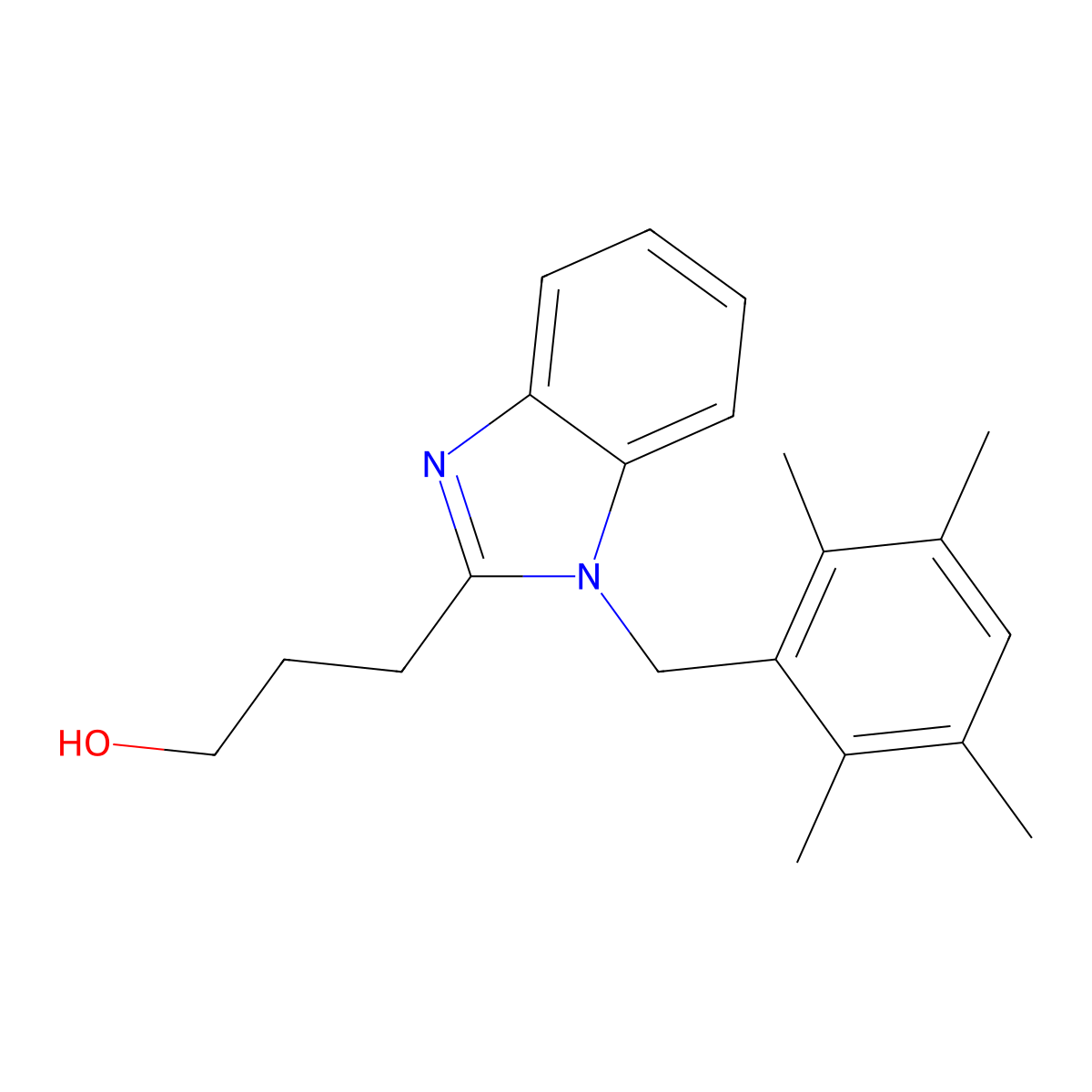3-[1-[(2,3,5,6-Tetramethylphenyl)methyl]benzimidazol-2-yl]propan-1-ol molecular structure, CAS 637323-56-9