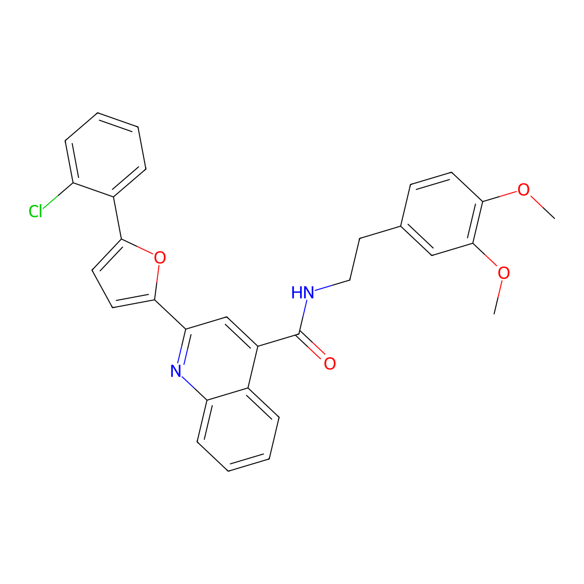 2-[5-(2-chlorophenyl)furan-2-yl]-N-[2-(3,4-dimethoxyphenyl)ethyl]quinoline-4-carboxamide molecular structure, CAS 637323-82-1