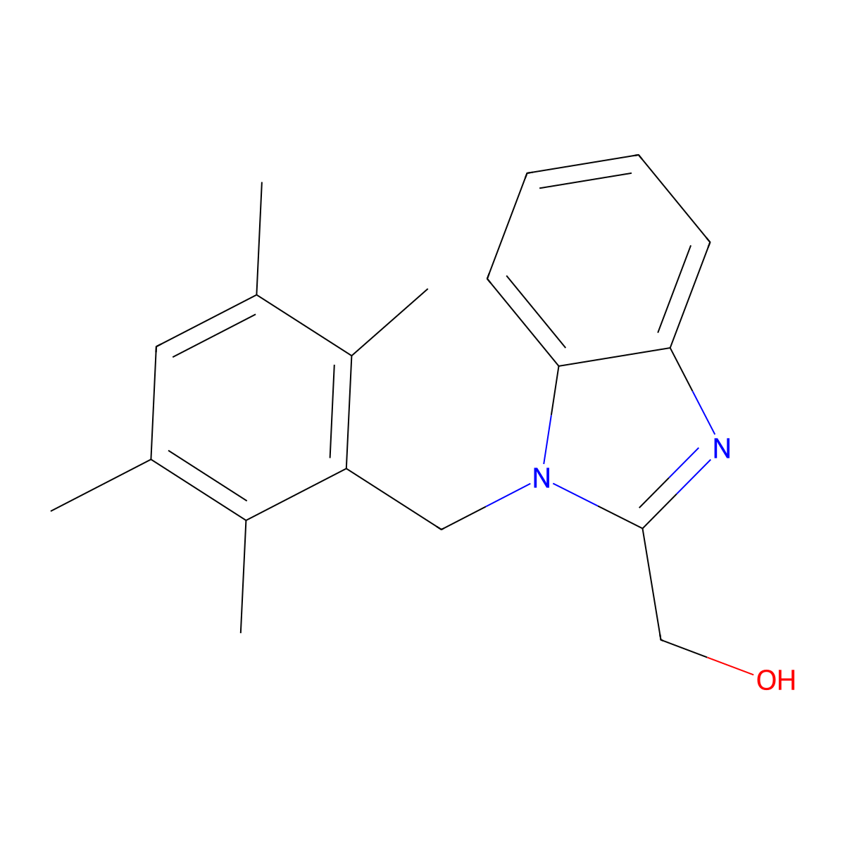 [1-(2,3,5,6-Tetramethyl-benzyl)-1H-benzoimidazol-2-yl]-methanol molecular structure, CAS 637324-43-7