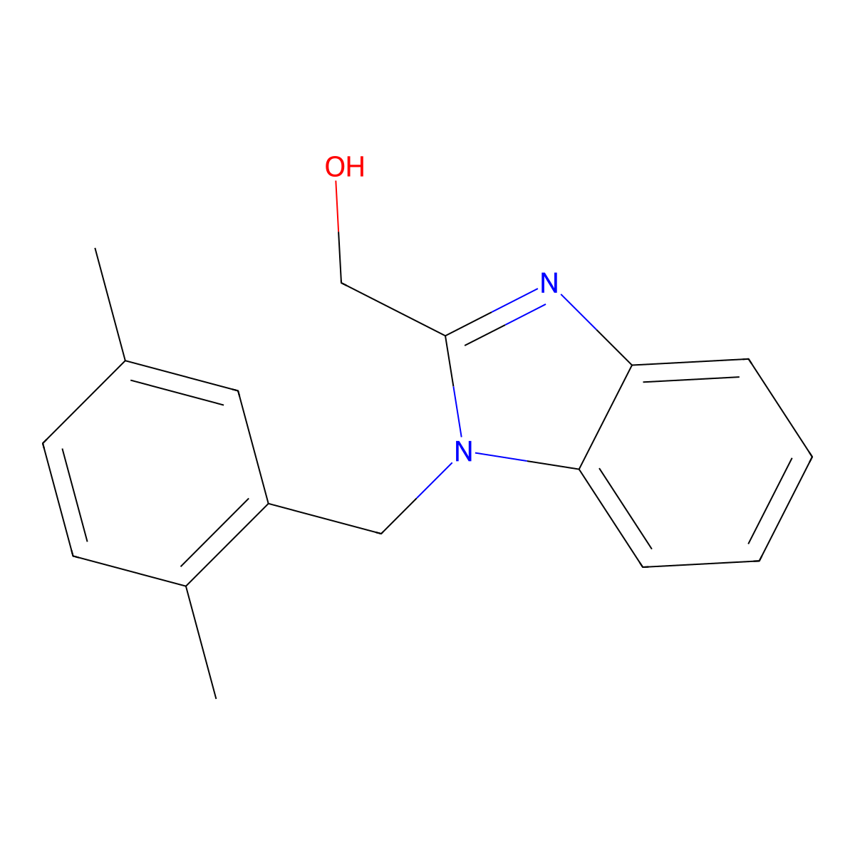 (1-(2,5-dimethylbenzyl)-1H-benzo[d]imidazol-2-yl)methanol molecular structure, CAS 637324-45-9