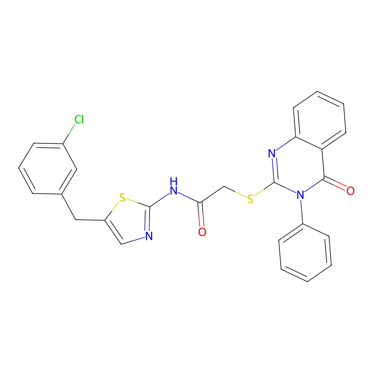 N-[5-(3-chlorobenzyl)-1,3-thiazol-2-yl]-2-[(4-oxo-3-phenyl-3,4-dihydroquinazolin-2-yl)sulfanyl]acetamide molecular structure, CAS 637324-54-0