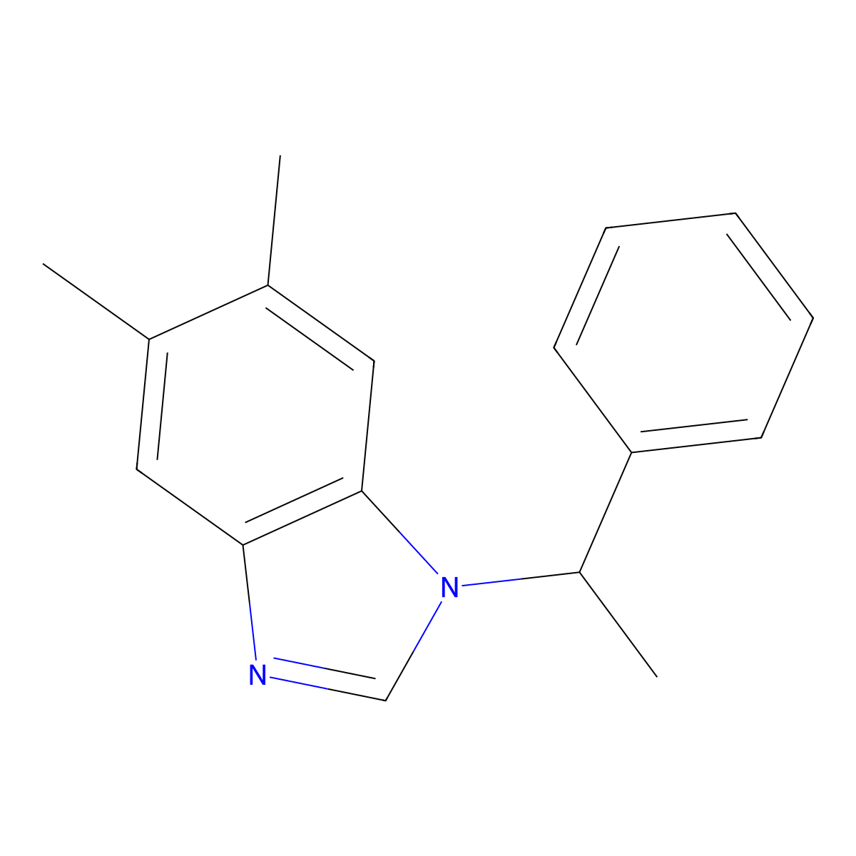 5,6-dimethyl-1-(1-phenylethyl)-1H-1,3-benzodiazole molecular structure, CAS 637325-01-0