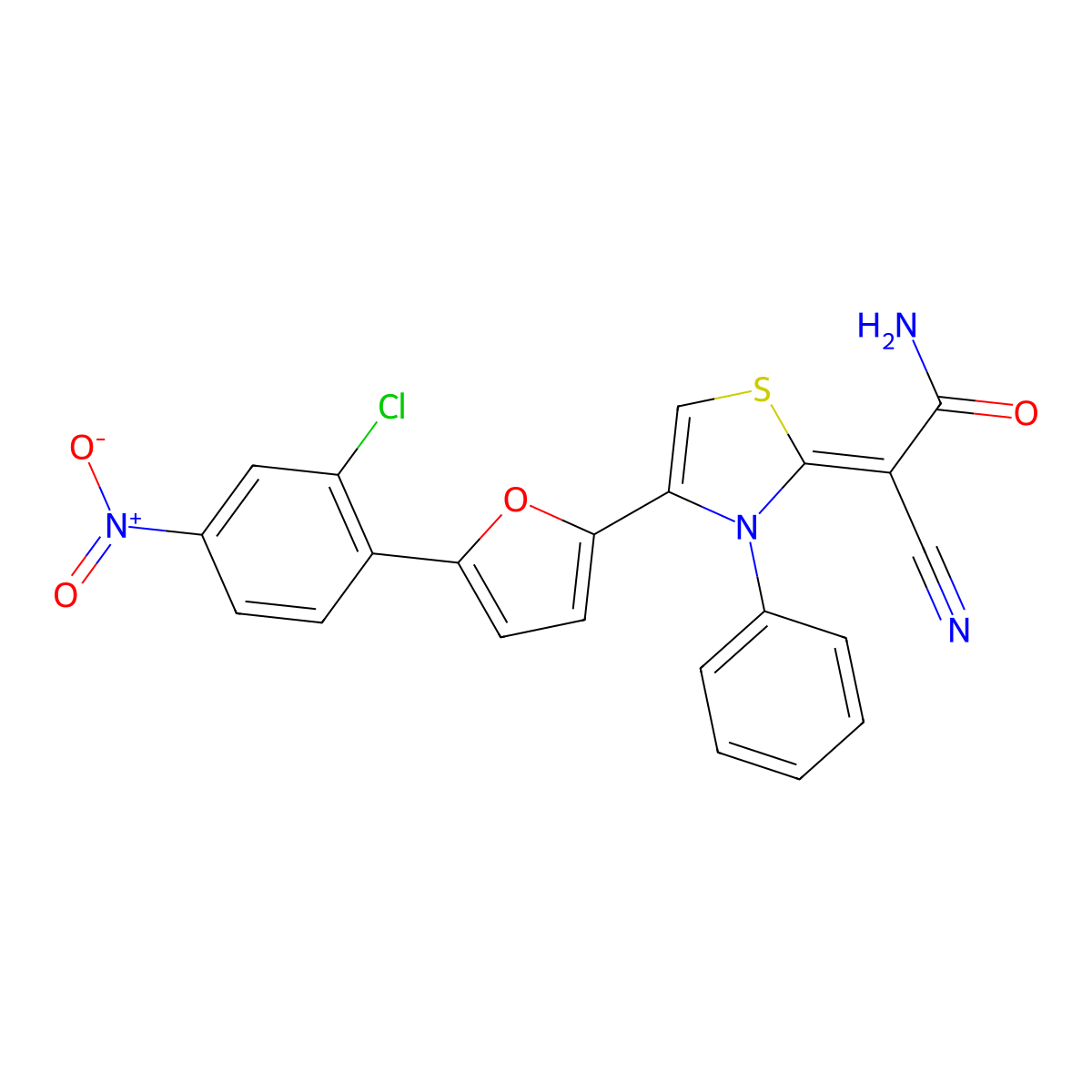 2-[4-[5-(2-Chloro-4-nitrophenyl)-2-furanyl]-3-phenyl-2(3H)-thiazolylidene]-2-cyanoacetamide molecular structure, CAS 637325-02-1