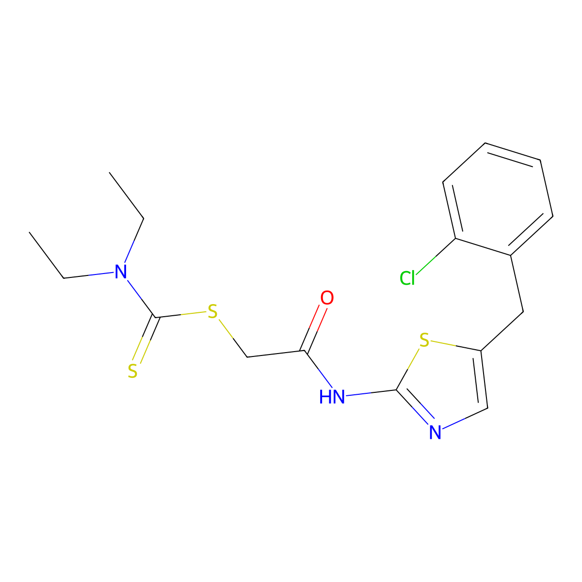 2-((5-(2-Chlorobenzyl)thiazol-2-yl)amino)-2-oxoethyl diethylcarbamodithioate molecular structure, CAS 637325-04-3