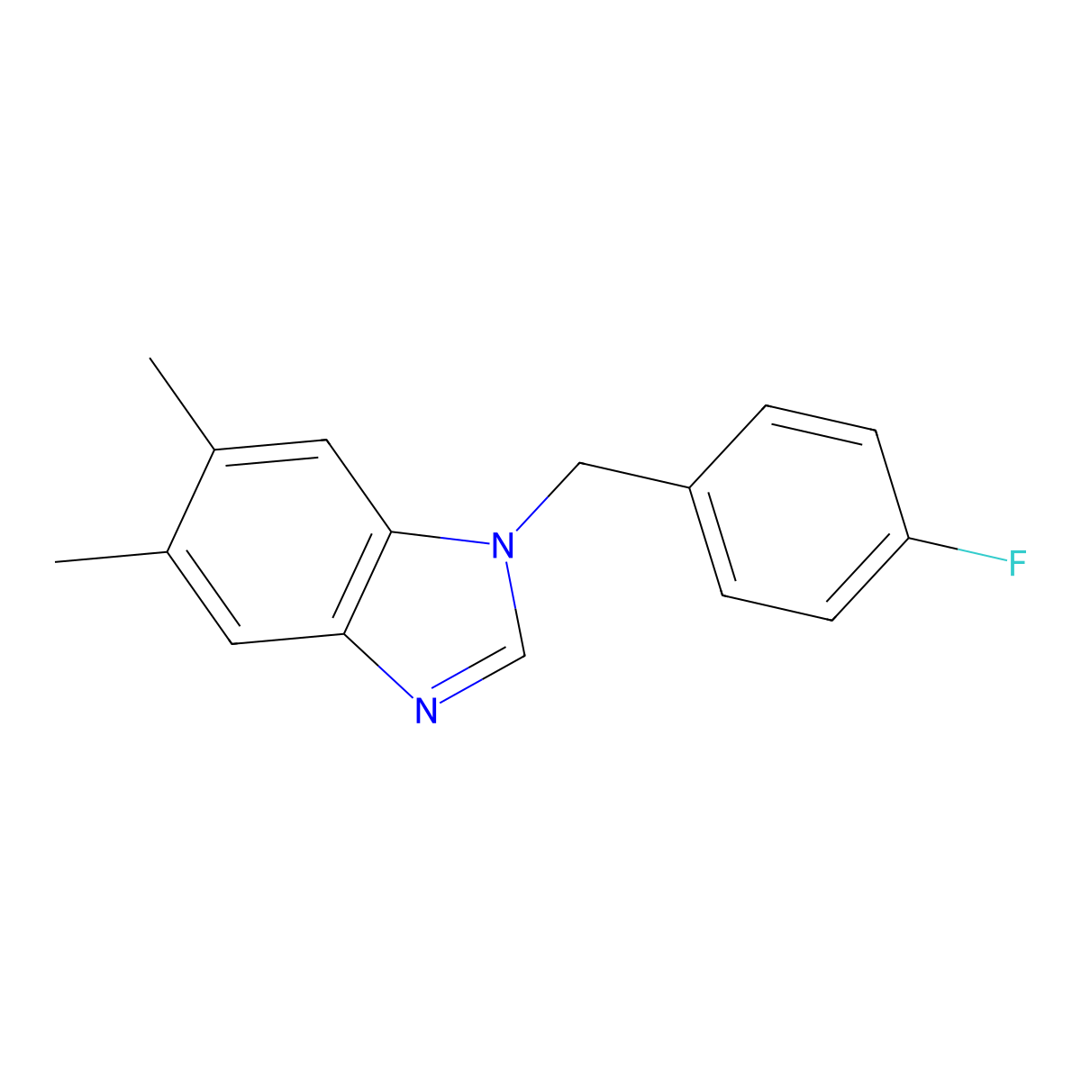1-((4-fluorophenyl)methyl)-5,6-dimethyl-1H-1,3-benzodiazole molecular structure, CAS 637325-08-7