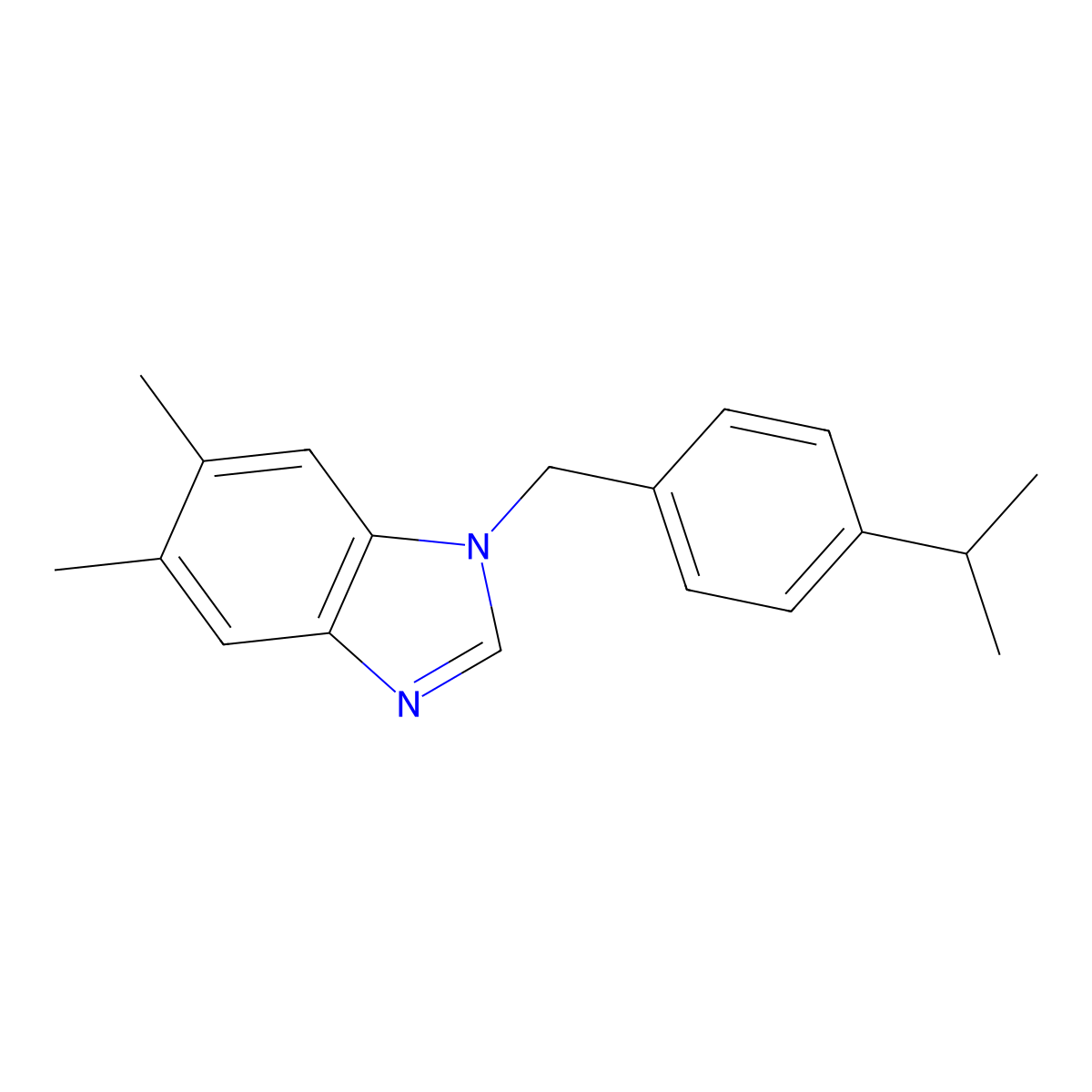 5,6-Dimethyl-1-[[4-(1-methylethyl)phenyl]methyl]-1H-benzimidazole molecular structure, CAS 637325-09-8