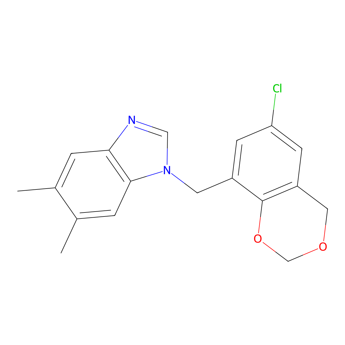 1-[(6-chloro-4H-1,3-benzodioxin-8-yl)methyl]-5,6-dimethylbenzimidazole molecular structure, CAS 637325-18-9