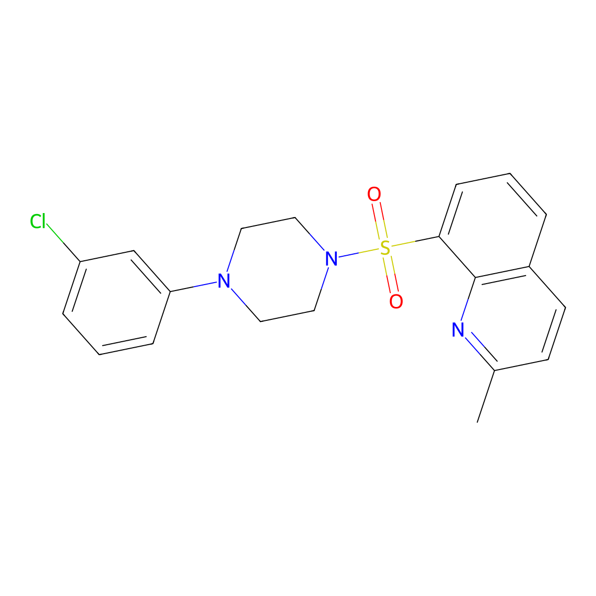 8-[4-(3-Chlorophenyl)piperazin-1-yl]sulfonyl-2-methylquinoline molecular structure, CAS 637325-33-8