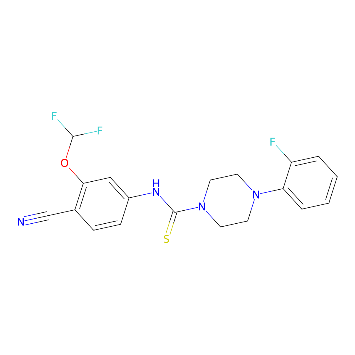 N-[4-cyano-3-(difluoromethoxy)phenyl]-4-(2-fluorophenyl)piperazine-1-carbothioamide molecular structure, CAS 637325-34-9