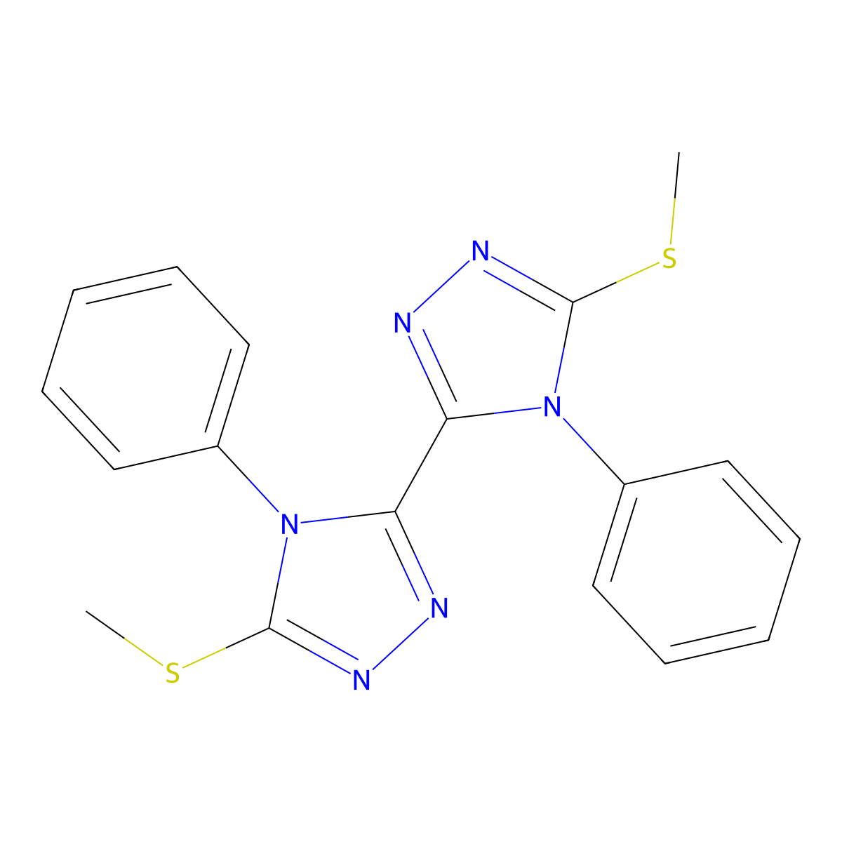3-Methylsulfanyl-5-(5-methylsulfanyl-4-phenyl-1,2,4-triazol-3-yl)-4-phenyl-1,2,4-triazole molecular structure, CAS 637325-36-1