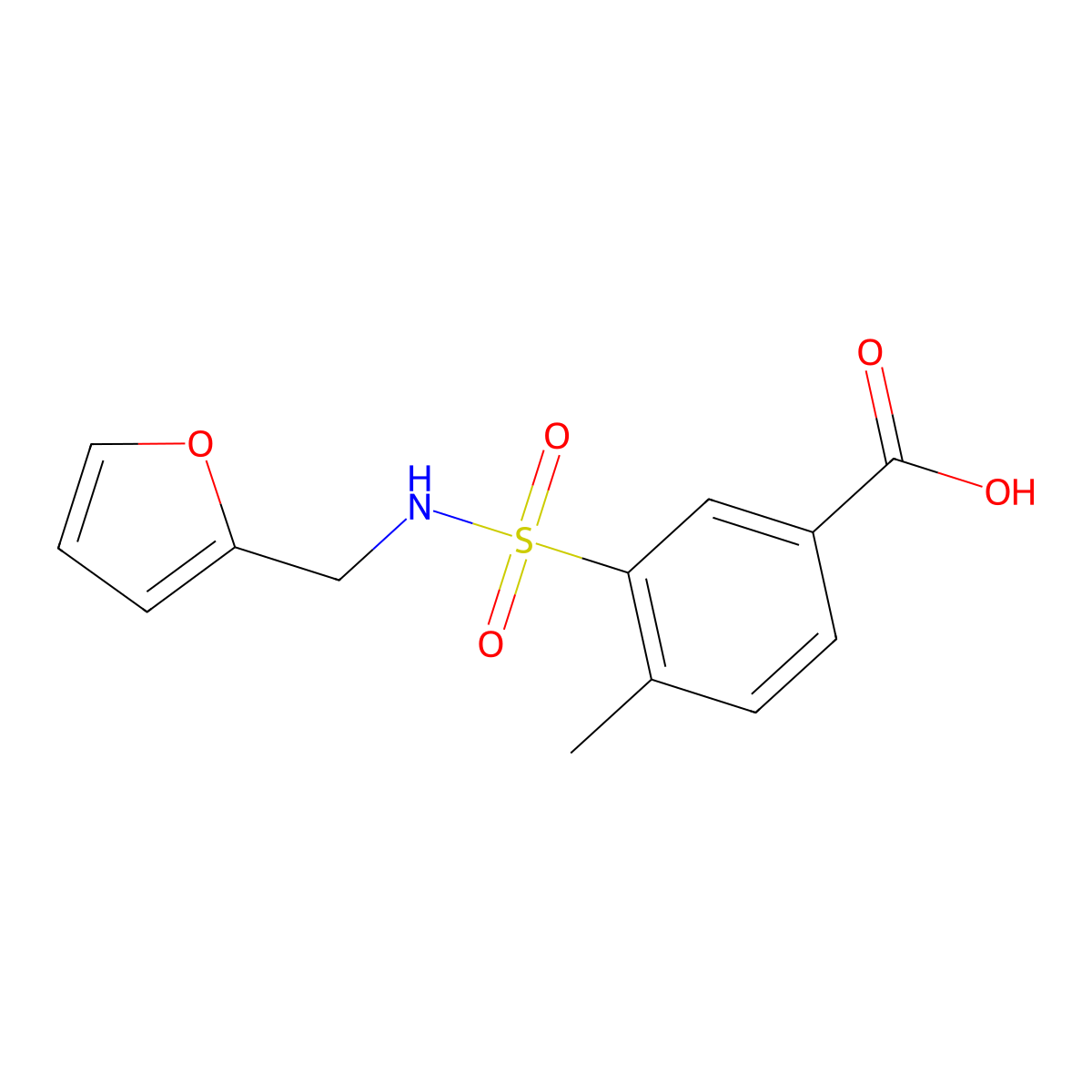 3-[(Furan-2-ylmethyl)sulfamoyl]-4-methylbenzoic acid molecular structure, CAS 637325-42-9