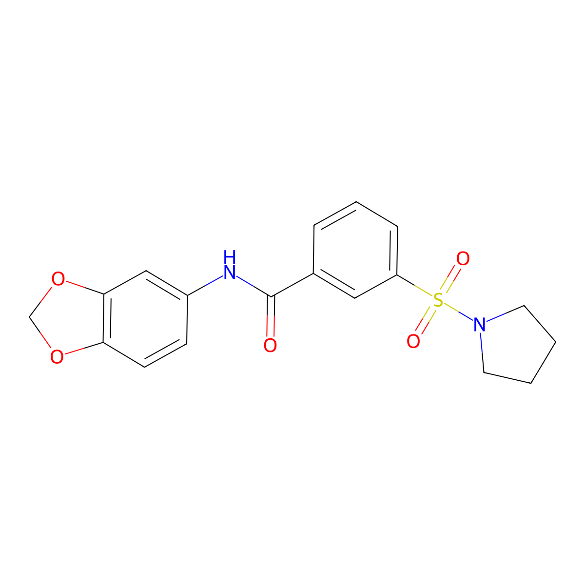 N-1,3-benzodioxol-5-yl-3-(1-pyrrolidinylsulfonyl)benzamide molecular structure, CAS 637325-50-9