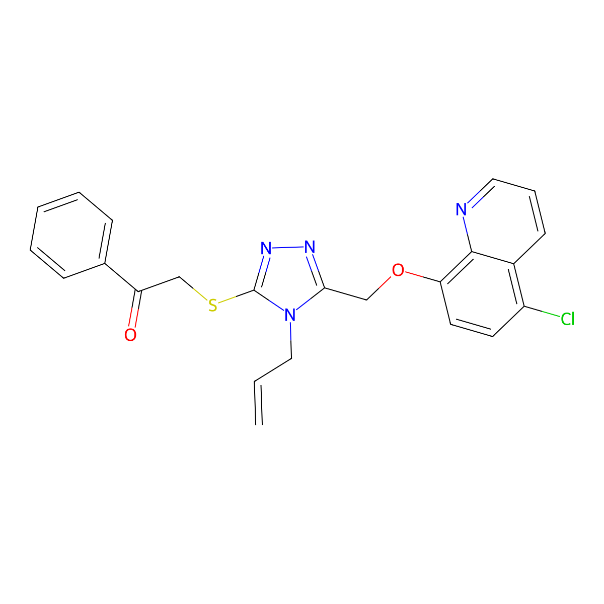 2-[[5-[(5-Chloroquinolin-8-yl)oxymethyl]-4-prop-2-enyl-1,2,4-triazol-3-yl]sulfanyl]-1-phenylethanone molecular structure, CAS 637325-51-0