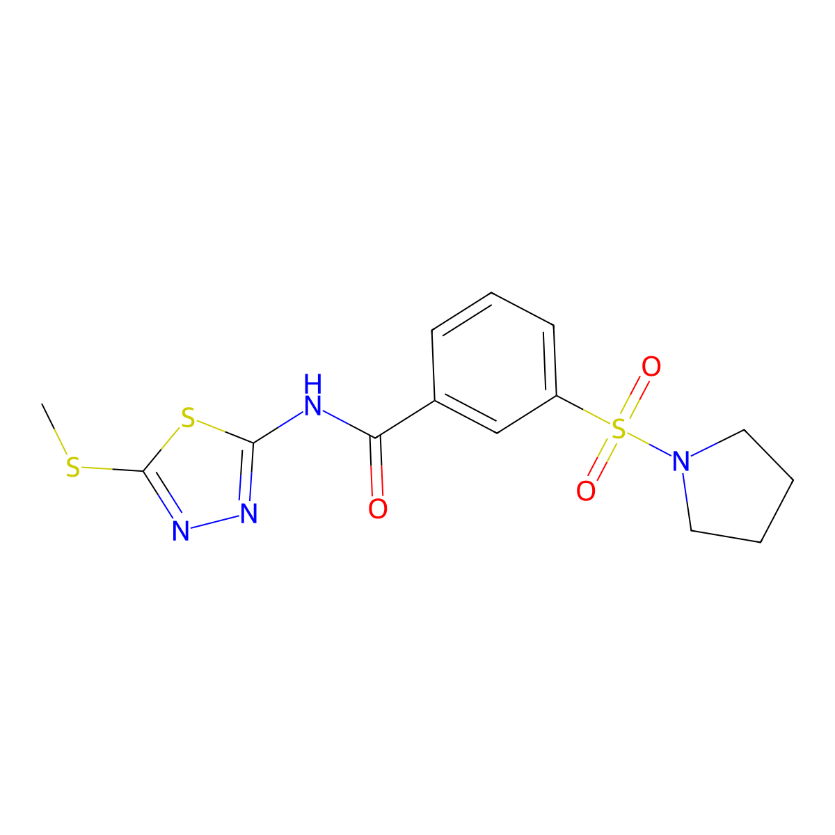N-(5-methylsulfanyl-1,3,4-thiadiazol-2-yl)-3-pyrrolidin-1-ylsulfonylbenzamide molecular structure, CAS 637325-52-1