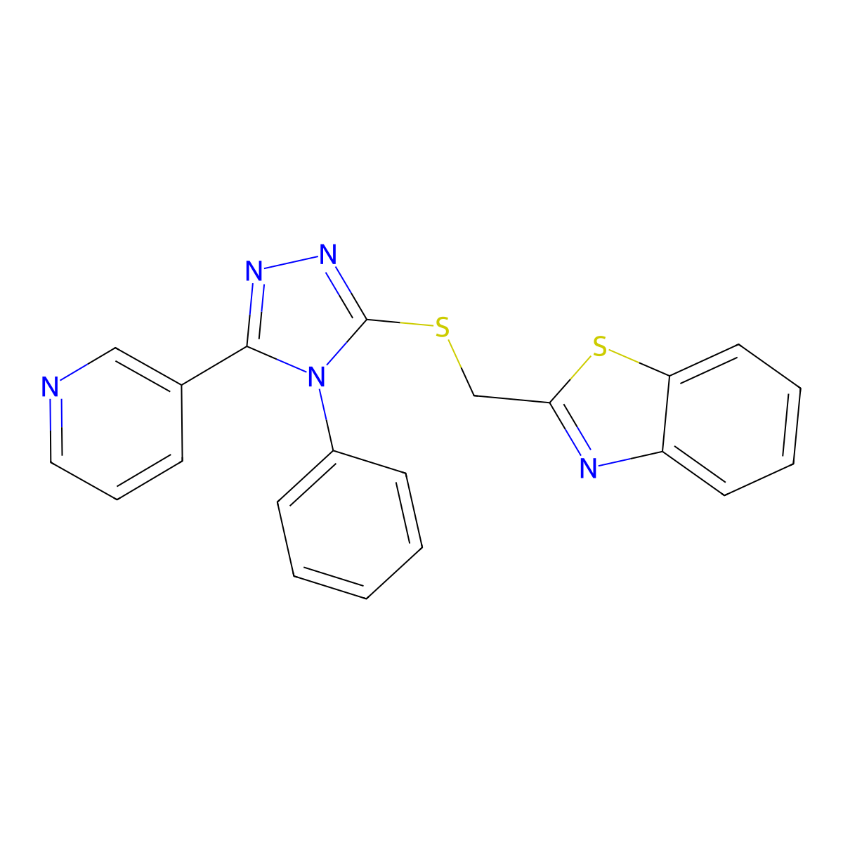 2-({[4-phenyl-5-(pyridin-3-yl)-4H-1,2,4-triazol-3-yl]sulfanyl}methyl)-1,3-benzothiazole molecular structure, CAS 637325-54-3