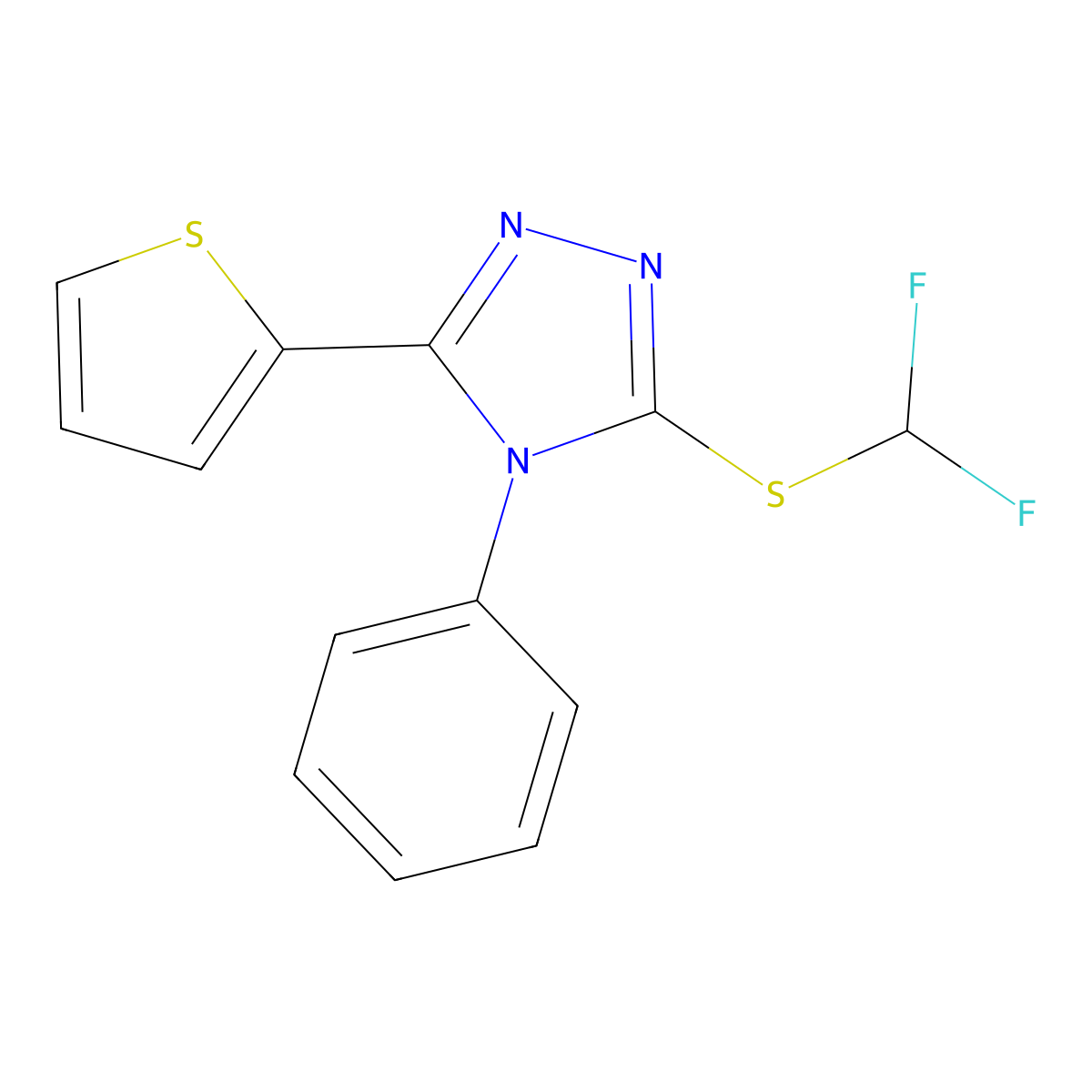 3-(Difluoromethylsulfanyl)-4-phenyl-5-thiophen-2-yl-1,2,4-triazole molecular structure, CAS 637325-55-4