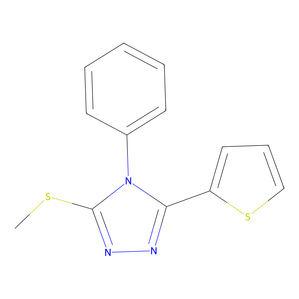 3-Methylthio-4-phenyl-5-(2-thienyl)-1,2,4-triazole molecular structure, CAS 637325-57-6