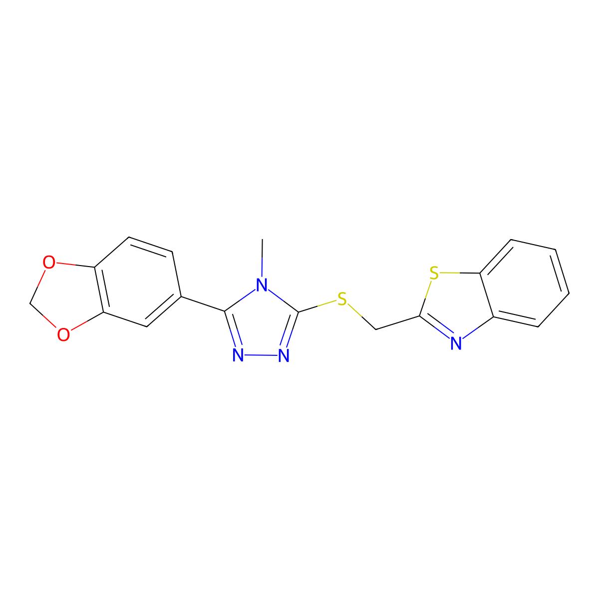 2-({[5-(1,3-benzodioxol-5-yl)-4-methyl-4H-1,2,4-triazol-3-yl]thio}methyl)-1,3-benzothiazole molecular structure, CAS 637325-58-7
