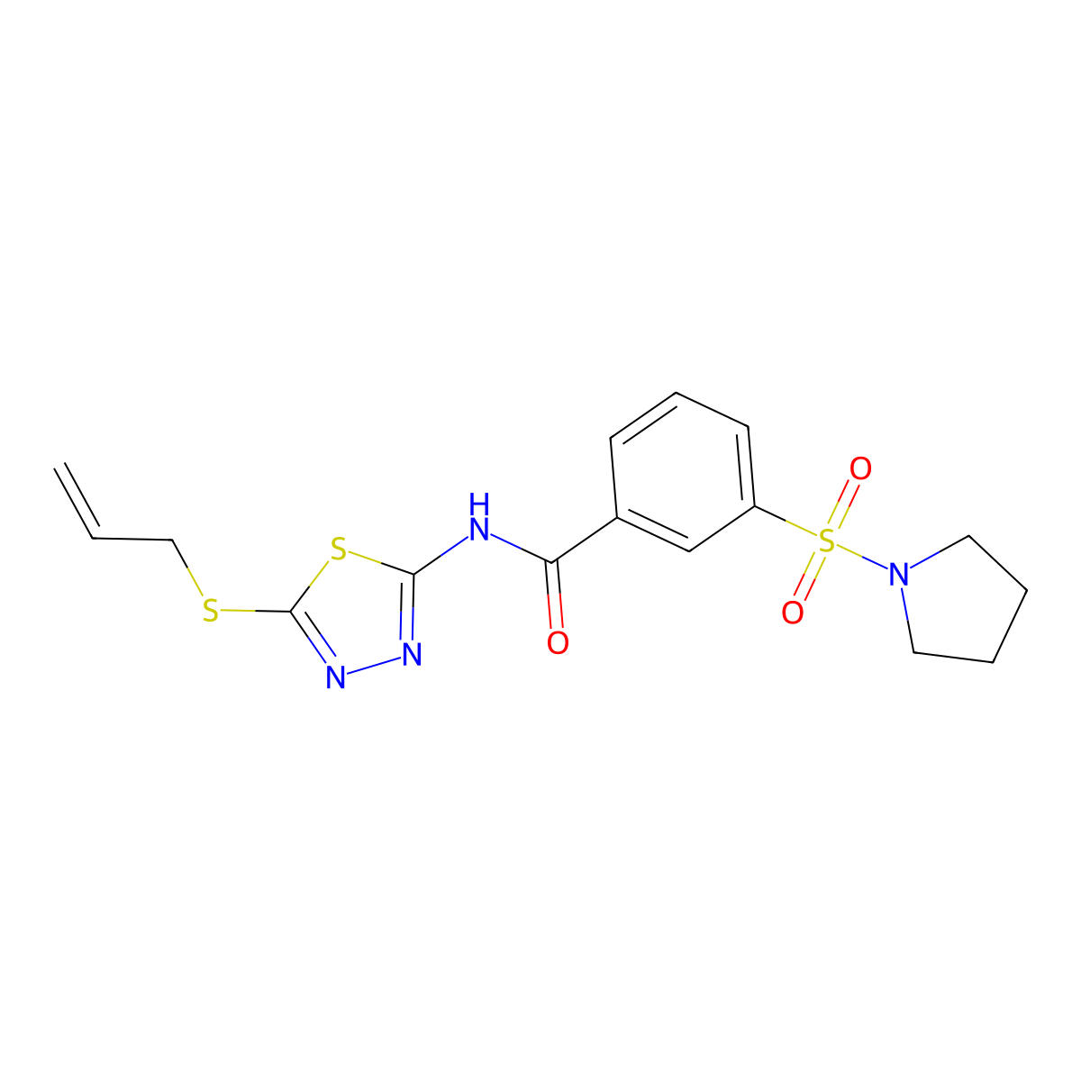 N-(5-prop-2-enylsulfanyl-1,3,4-thiadiazol-2-yl)-3-pyrrolidin-1-ylsulfonylbenzamide molecular structure, CAS 637325-59-8