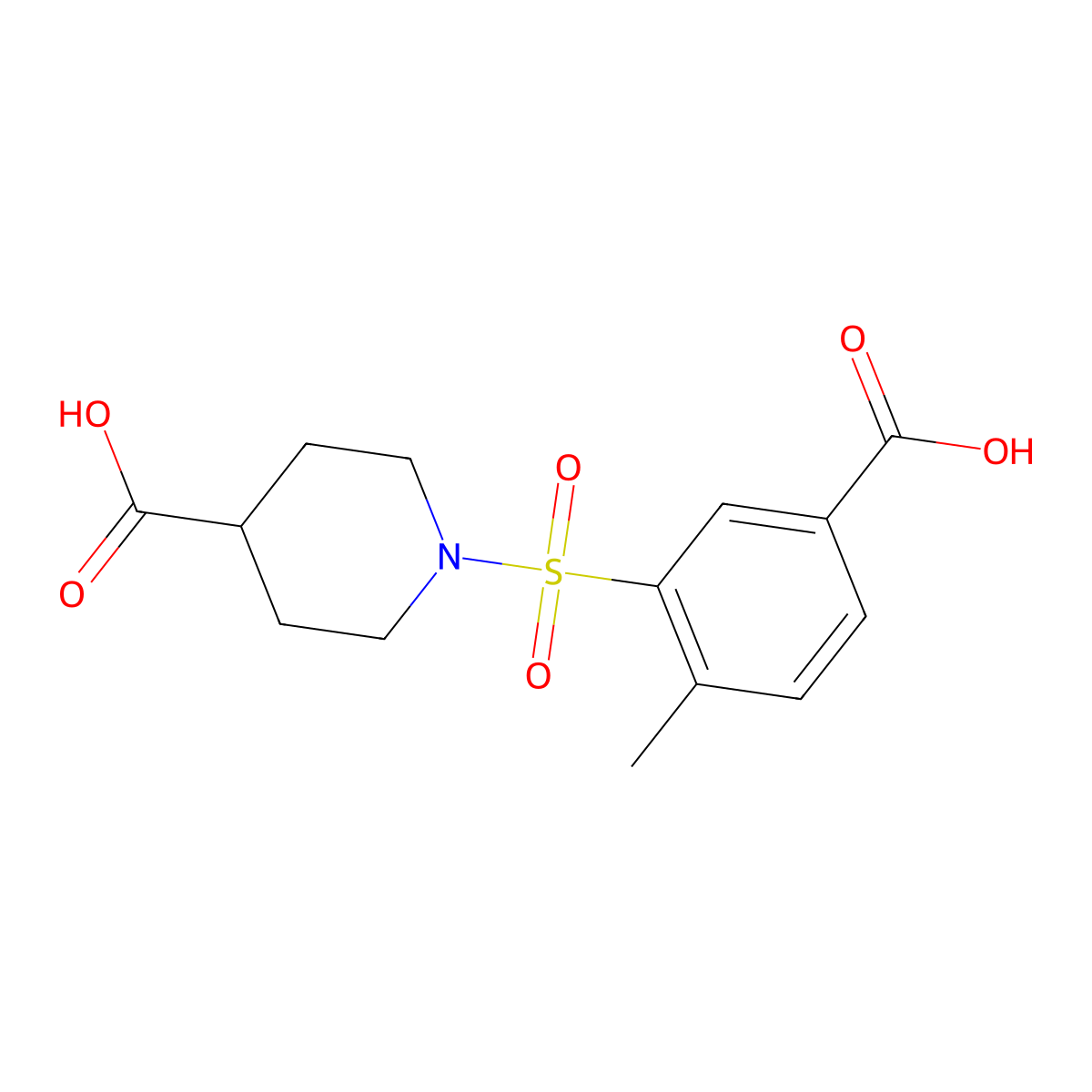 1-[(3-Carboxy-6-methylphenyl)sulfonyl]piperidine-4-carboxylic acid molecular structure, CAS 637325-69-0