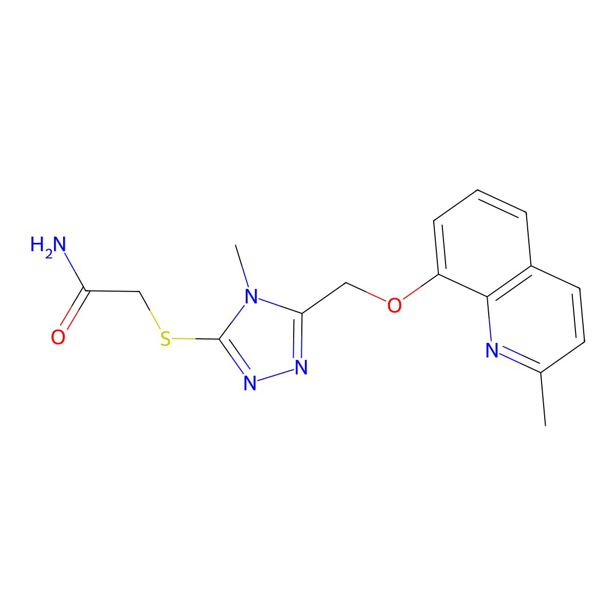 2-[[4-Methyl-5-[(2-methylquinolin-8-yl)oxymethyl]-1,2,4-triazol-3-yl]sulfanyl]acetamide molecular structure, CAS 637325-75-8