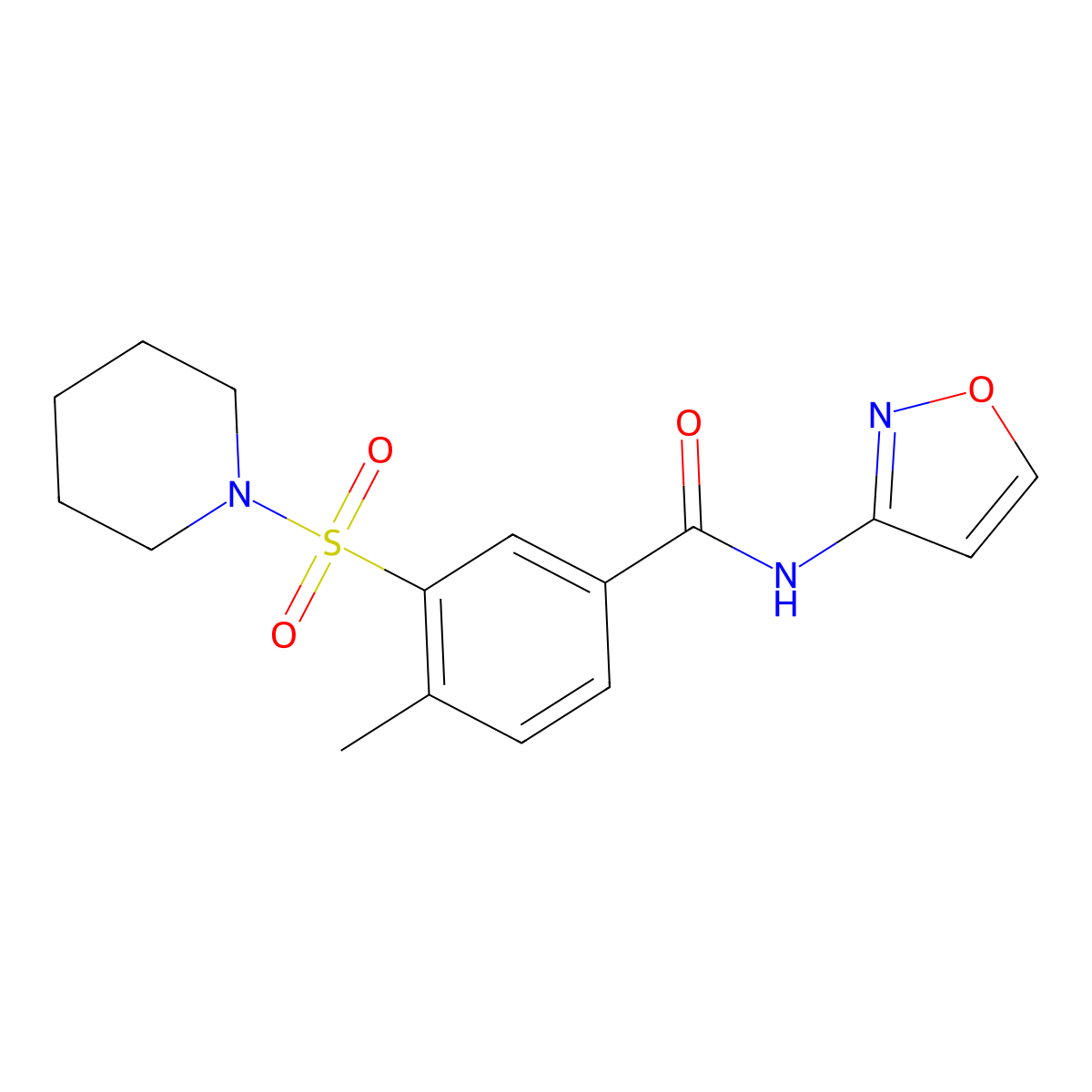 4-methyl-N-(1,2-oxazol-3-yl)-3-piperidin-1-ylsulfonylbenzamide molecular structure, CAS 637325-77-0