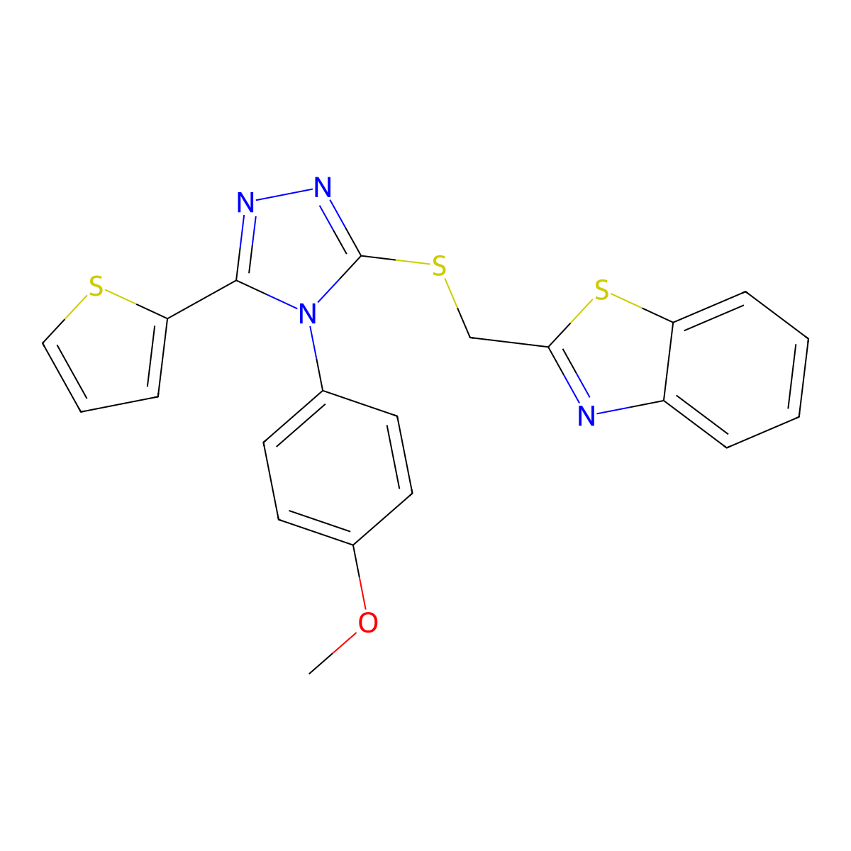 2-({[4-(4-methoxyphenyl)-5-(thiophen-2-yl)-4H-1,2,4-triazol-3-yl]sulfanyl}methyl)-1,3-benzothiazole molecular structure, CAS 637325-93-0